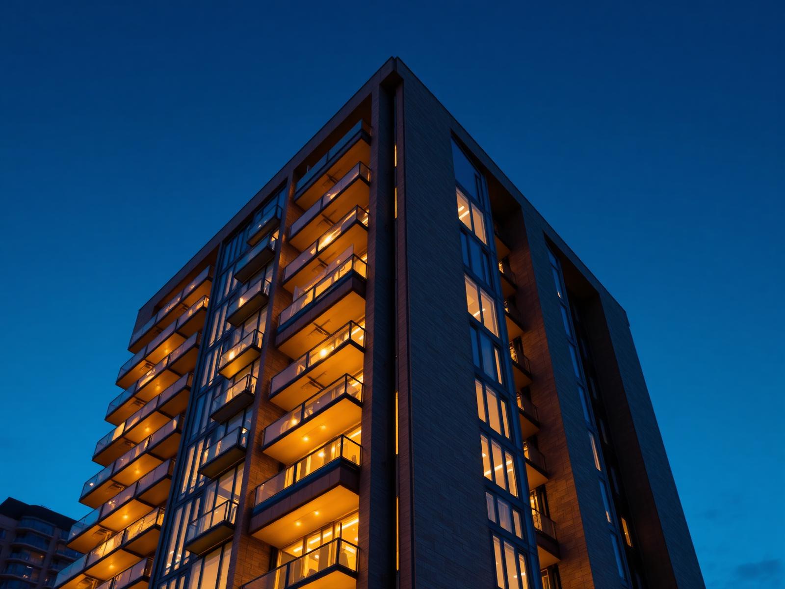 Luxury residential tower at dusk